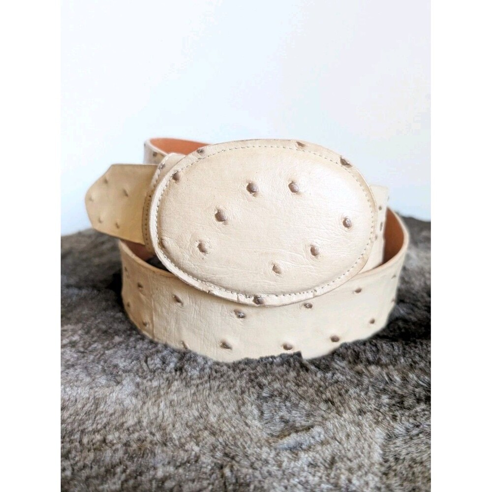 La Barca Western Faux Leather Ostrich Belt Men's 38 Cream Cowboy Rodeo Exotic